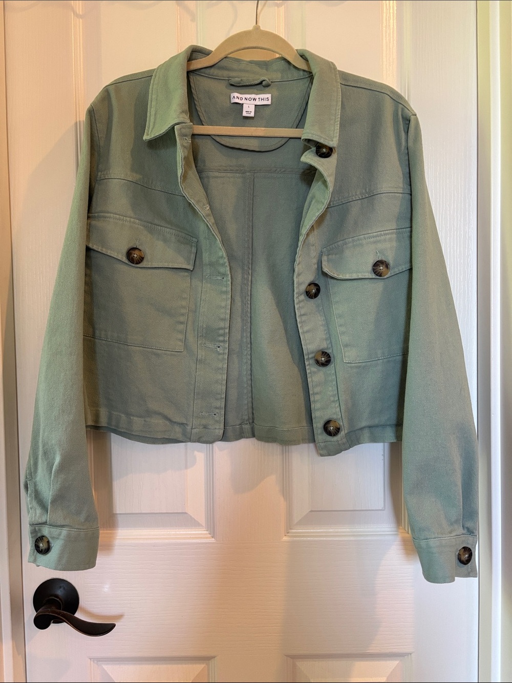 And Now This Sage Green Cropped Jean Jacket